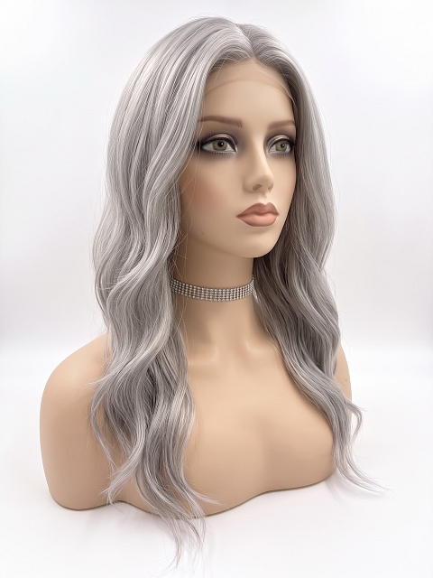 Glamvigor Hybrillia Blend Human Hair Exquisite grey wavy long-length  Lace Part Wig GLP013