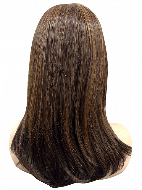 Captivating  Warm Medium Brown Evenly Blended with Medium Golden Blonde Long Straight Synthetic Lace Part Wig GLP023
