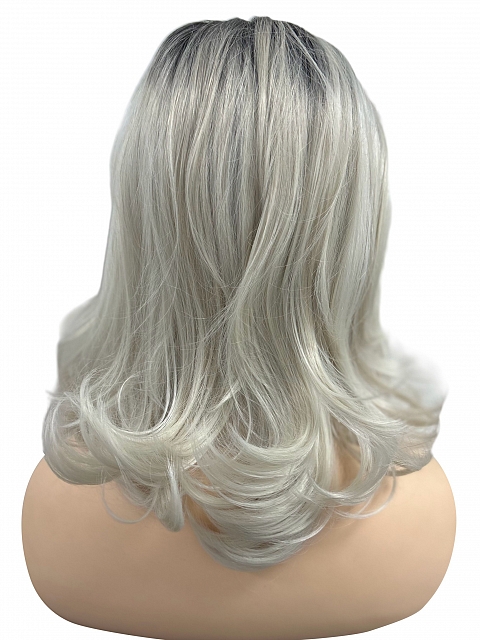 Ombre Silver White Wavy with side bangs Synthetic Lace Part Wig GLP047