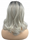 Ombre Silver White Wavy with side bangs Synthetic Lace Part Wig GLP047