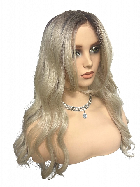 Glamvigor Hybrillia™ Blend Human Hair  Light Platinum Ombre Long Layered Wavy  Lace Part Wig GLP065