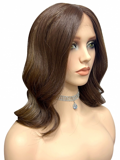 Trendsetting  Medium Brown layered wavy  Synthetic Lace Part Wig GLP024