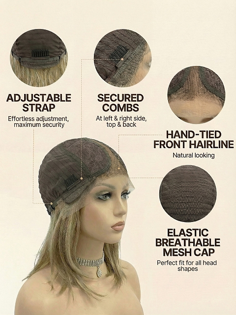 Glamvigor Hybrillia™ Blend Human Hair  Light Natural Blonde Blend with dark roots shoulder-length wavy Lace Part Wig GLP068