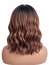 Glamvigor Hybrillia Blend Human Hair  ombre Auburn with  Blonde hights shoulder-length wavy PRE-CUT Lace Part Wig GLP079