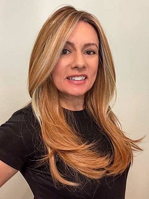 Glamvigor Hybrillia&trade; Blend Human Hair Light Red Brown Gold Blonde Highlights straight long layered Lace Part Wig GLP045