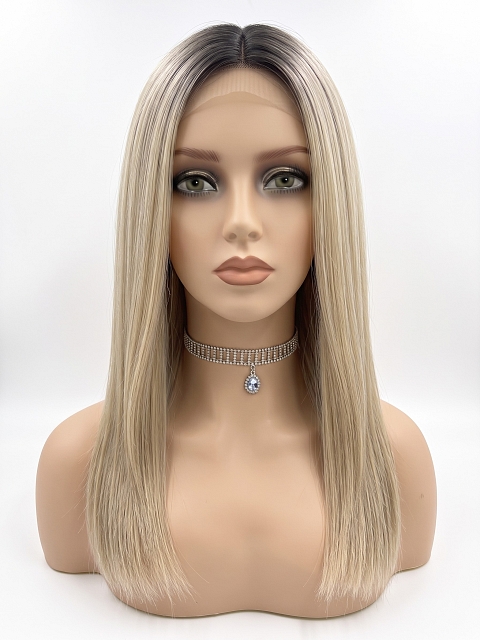 Glamvigor Hybrillia Blend Human Hair  Platinum with Shaded Roots long staright Lace Part Wig GLP066