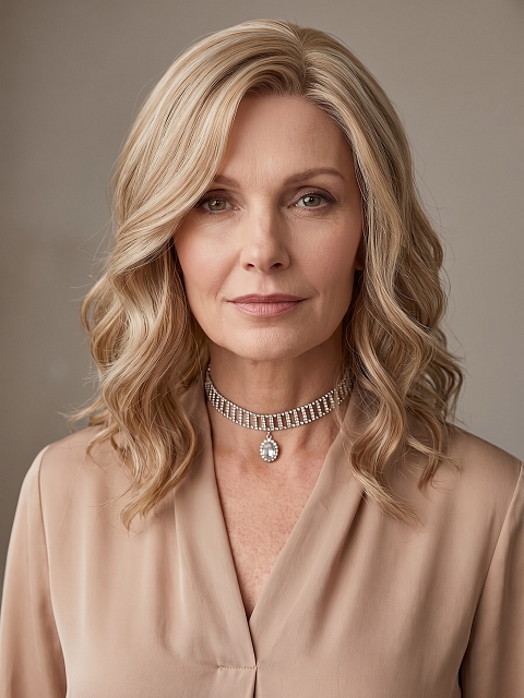 Glamvigor Hybrillia Blend Human Hair  Exquisite Blonde shoulder-length wavy  Lace Part Wig GLP029
