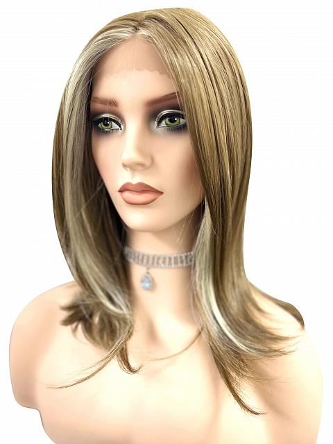 Light Ash Blonde Evenly Blended with Cool Platinum Blonde with side-sweeping  fringe synthetic wig glp035