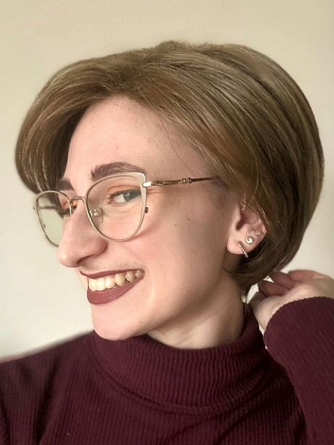 Youthful  Honey  Brown with Platinum Blonde Highlights Short Bob with Bangs Synthetic Wig (Basic Cap) GBC003