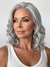 Glamvigor Hybrillia™ Blend Human Hair Silver grey layed wavy with side bangs Lace Part Wig GLP049