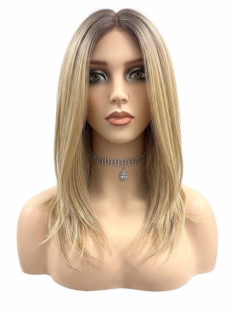 Glamvigor Hybrillia Blend Human Hair Pretty Blonde Ombre Medium layered Straight Lace Part Wig GLP007