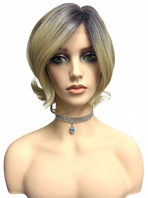 Gorgeous Blonde Ombre short cut with light waves Synthetic Lace Part Wig GLP003