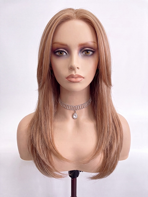 Glamvigor Hybrillia™ Blend Human Hair Auburn Blended mixed Beige Blonde with side bangs  PRE-CUT Lace Part Wig GLP072