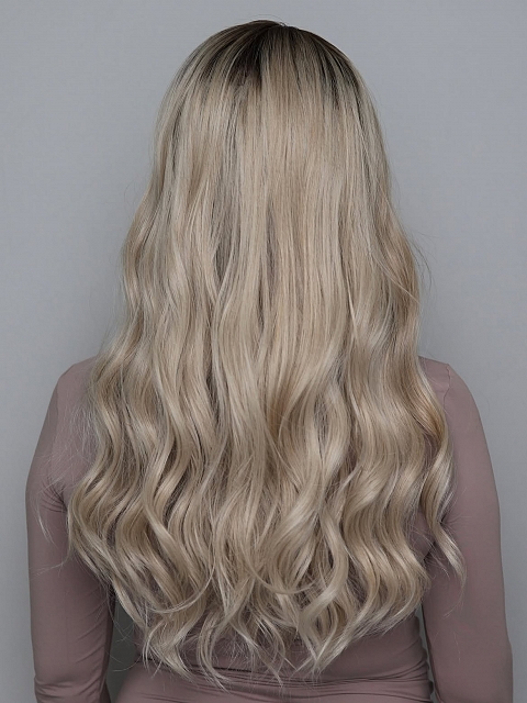 Glamvigor Hybrillia Blend Human Hair  Light Platinum Ombre Long Layered Wavy  Lace Part Wig GLP065