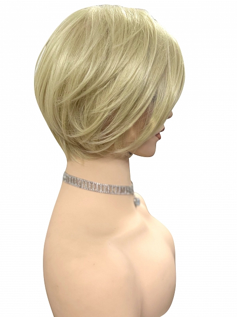 Glamvigor Hybrillia™ Blend Human HairPale Blonde with Slight Platinum Highlighting modern bob Wig (Basic Cap) GBC018