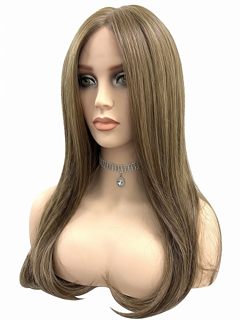 Glamvigor Hybrillia Blend Human Hair Chic Medium Brown long cascading staright Lace Part Wig GLP027