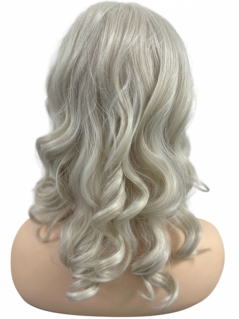 Platinum blonde beach wavy with side bangs Synthetic Lace Part Wig GLP048