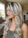 Glamvigor Hybrillia™ Blend Human Hair Blonde Blend with face-framing layers and soft wavy Lace Part Wig GLP036