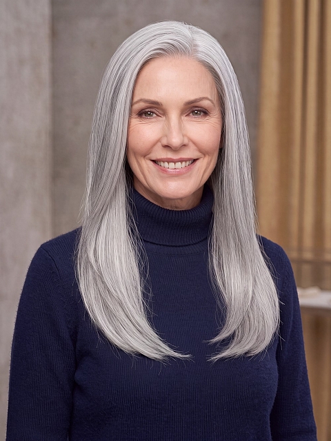 Glamvigor Hybrillia™ Blend Human Hair Light Grey long layered PRE-CUT Lace Part Wig GLP073
