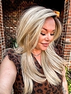 Trendy blonde ombre with gold highlights Straight  with side bangs Synthetic Lace Part Wig GLP008