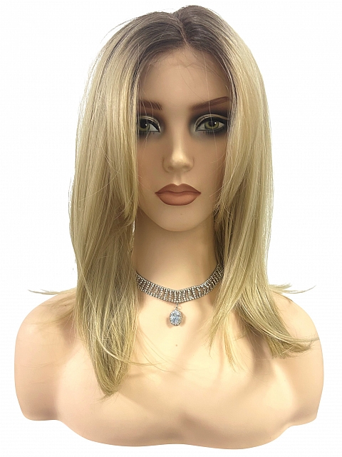 Glamvigor Hybrillia™ Blend Human Hair Natural Gold Brown OMBRE with SIDE bangs Lace Part Wig GLP060