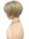 Light Ash Blonde Evenly Blended with Cool Platinum Blonde with Dark Roots multi-layered crop Synthetic Wig (Basic Cap) GBC019