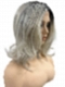 Ombre Silver White Wavy with side bangs Synthetic Lace Part Wig GLP047