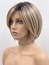 Hybrillia Blend Human Hair Beautiful Brown Roots Ombre Light Blonde short pixie bob Mono Top wig GMT004