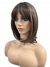 Natural soft brunette with highlights shoulder-length bob  with bangs synthetic Lace Part  wig glp038
