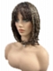 Natural soft brunette with highlights shoulder-length bob  with bangs synthetic Lace Part  wig glp038