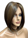 Stunning Medium Brown With Ginger Red Highlights medium bob haircut Synthetic Mono TOP Wig GMT005