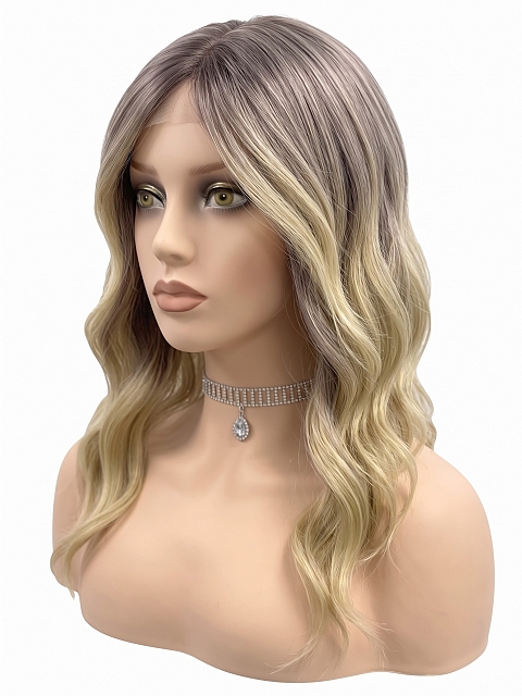 Glamvigor Hybrillia Blend Human Hair Natural Ash Blonde ombre  soft wavy layered Lace Part Wig GLP043