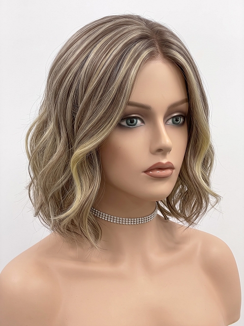 Glamvigor Hybrillia Blend Human Hair Adorable  light red color with golden blonde nape wavy bob Lace Part Wig GLP016