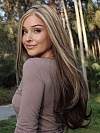 Warm Brown mixed Blonde long straight Synthetic Lace Part Wig GLP002