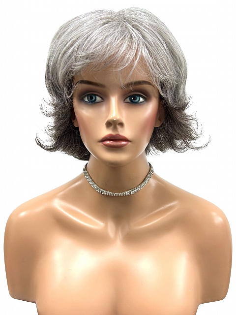 Grey Ombre Short Wavy Wolf with bags Synthetic Wig (Basic Cap) GBC011