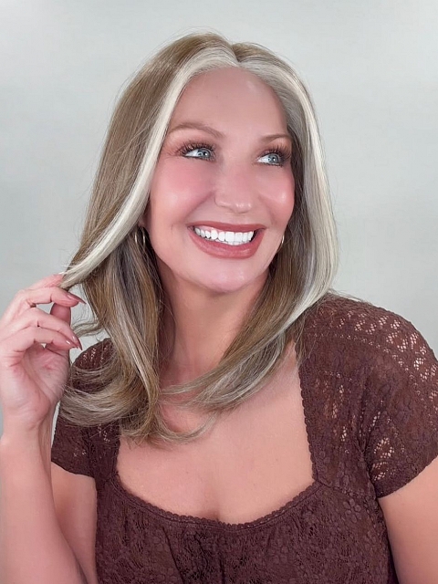 Light Ash Blonde Blended with Cool Platinum Blonde with side-sweeping  fringe synthetic wig glp035
