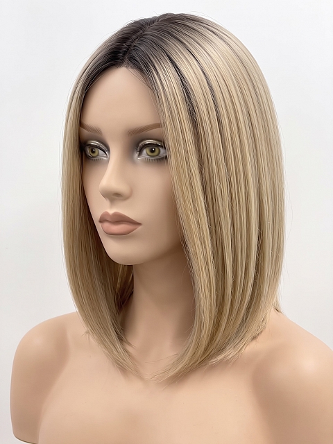 Glamvigor Hybrillia Blend Human Hair Chic Blonde Ombre Shoulder Length Straight Lace Part Wig GLP004