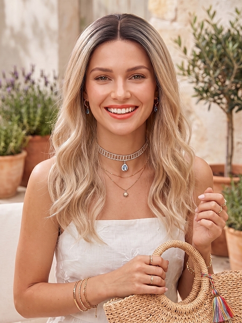 Glamvigor Hybrillia Blend Human Hair Warm Blonde with Dark Roots layered PRE-CUT Lace Part Wig GLP084