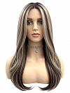 Glamvigor Hybrillia Blend Human Hair Warm Brown mixed Blonde long straight layered Lace Part Wig GLP002