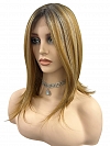 Dark Blonde Evenly Blended with Medium Golden Blonde  shoulder-length layered Straight synthetic Lace Part  wig glp040