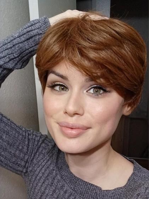 Cute Medium Auburn with Ginger Blonde Highlights Short Pixie Synthetic Wig (Basic Cap) GBC001