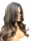 Gorgeous Brown with Light Honey Blonde Highlights and Dark Roots long bouncy barrel curls  Synthetic Lace Part Wig GLP015