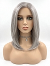 Glamvigor Hybrillia Blend Human Hair Luxury Light Brown with 75% Grey Blend with Soft White Tips shoulder length  Mono TOP Wig GMT002