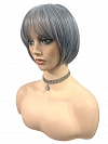 Glamvigor Hybrillia™ Blend Human Hair Perfect 80% black mixed 20% white Blended chin length bob with full bangs  Wig (Basic Cap) GBC024