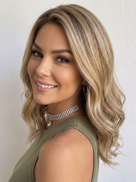 Glamvigor Hybrillia Blend Human Hair Brown Sugar Blonde soft undone waves short bob Lace Part Wig GLP057