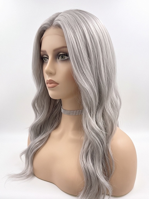 Glamvigor Hybrillia Blend Human Hair Exquisite grey wavy long-length  Lace Part Wig GLP013