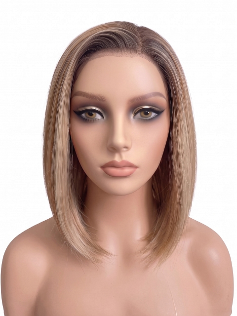 Glamvigor Hybrillia Blend Human Hair  ombre Ginger  with Dark Blonde hights  BOB  style PRE-CUT Lace Part Wig GLP081