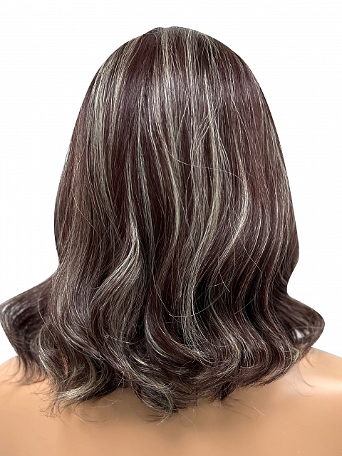 Trendy Medium Auburn with Blonde Highlights Medium Curls Synthetic Lace Part Wig GLP006