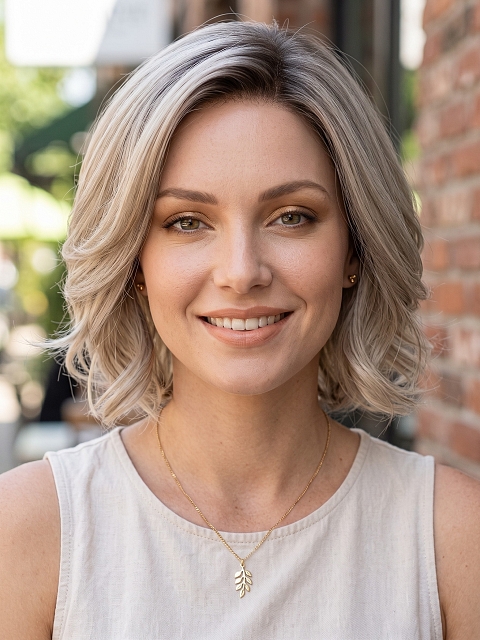 Glamvigor Hybrillia Blend Human Hair Gorgeous Blonde Ombre short cut with light wavy Lace Part Wig GLP003