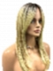 Trendy blonde ombre mixed gold lighlights Medium length with bangs Synthetic Lace Part Wig GLP008